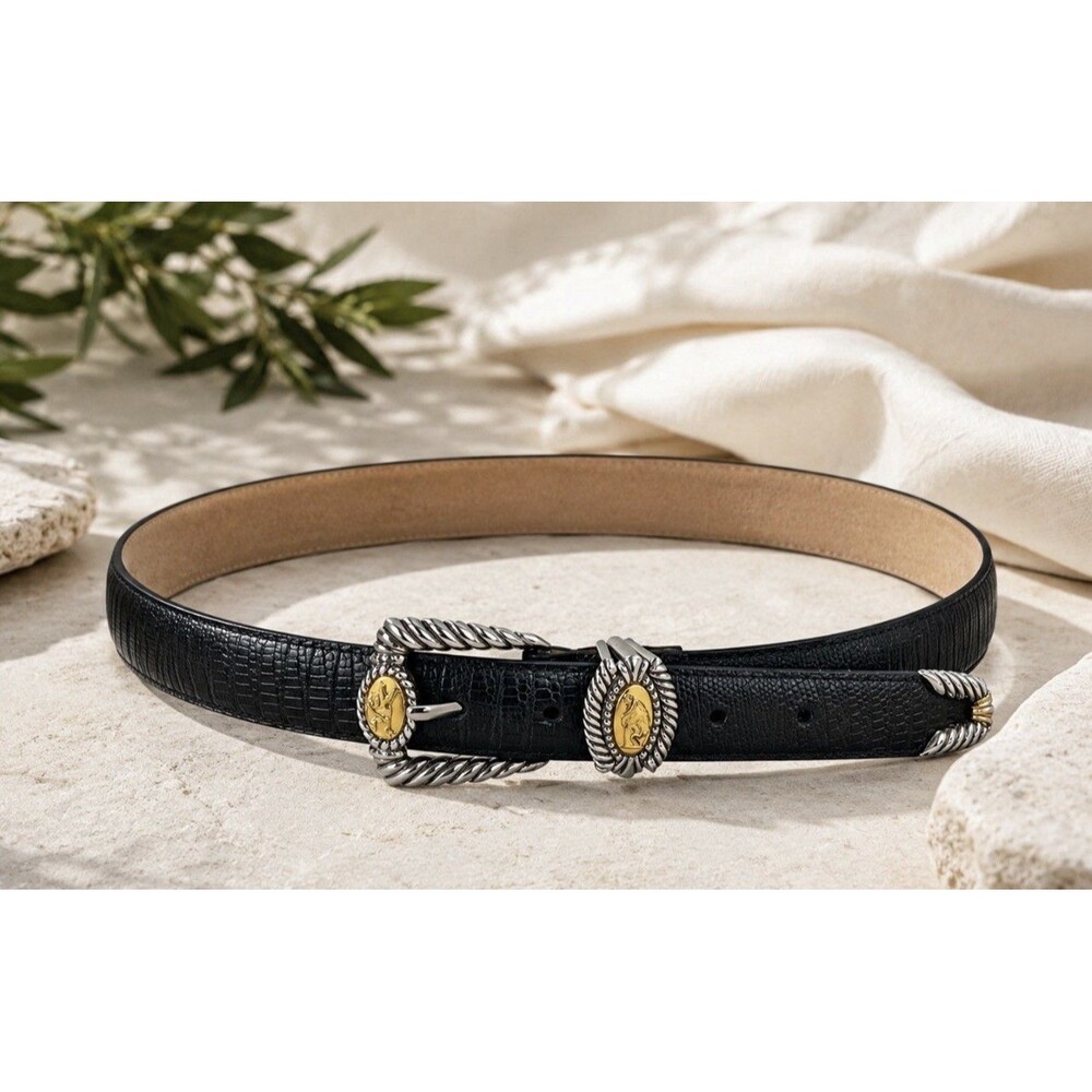Vintage Brighton Museum Collection Belt Gold Silver Black Leather Large 1995